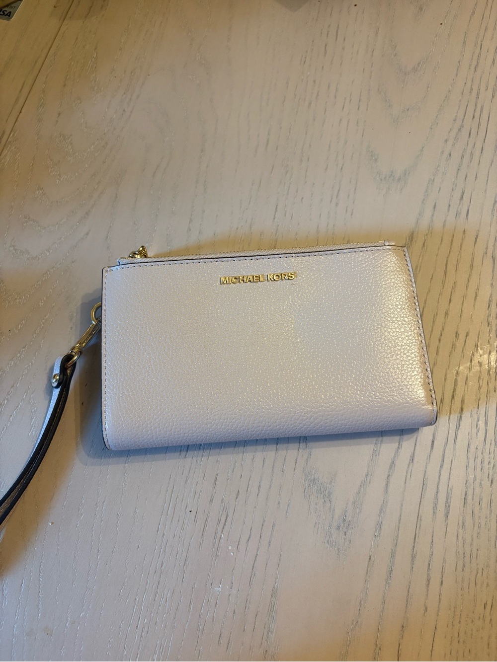 Michael Kors Pale cream Pebbled Leather Wristlet Clutch with Gold Hardware